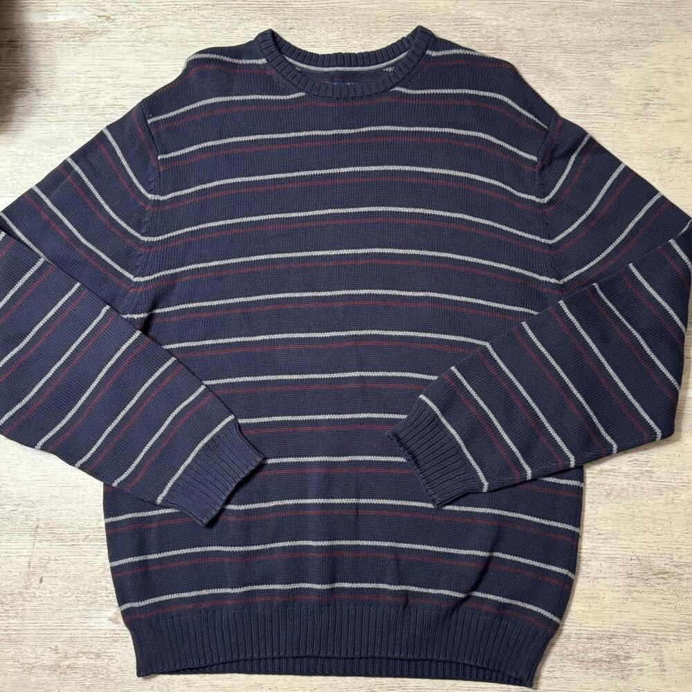 EUC Men’s Vintage Y2K Striped Navy Cotton Basic Editions Sweater Size Large